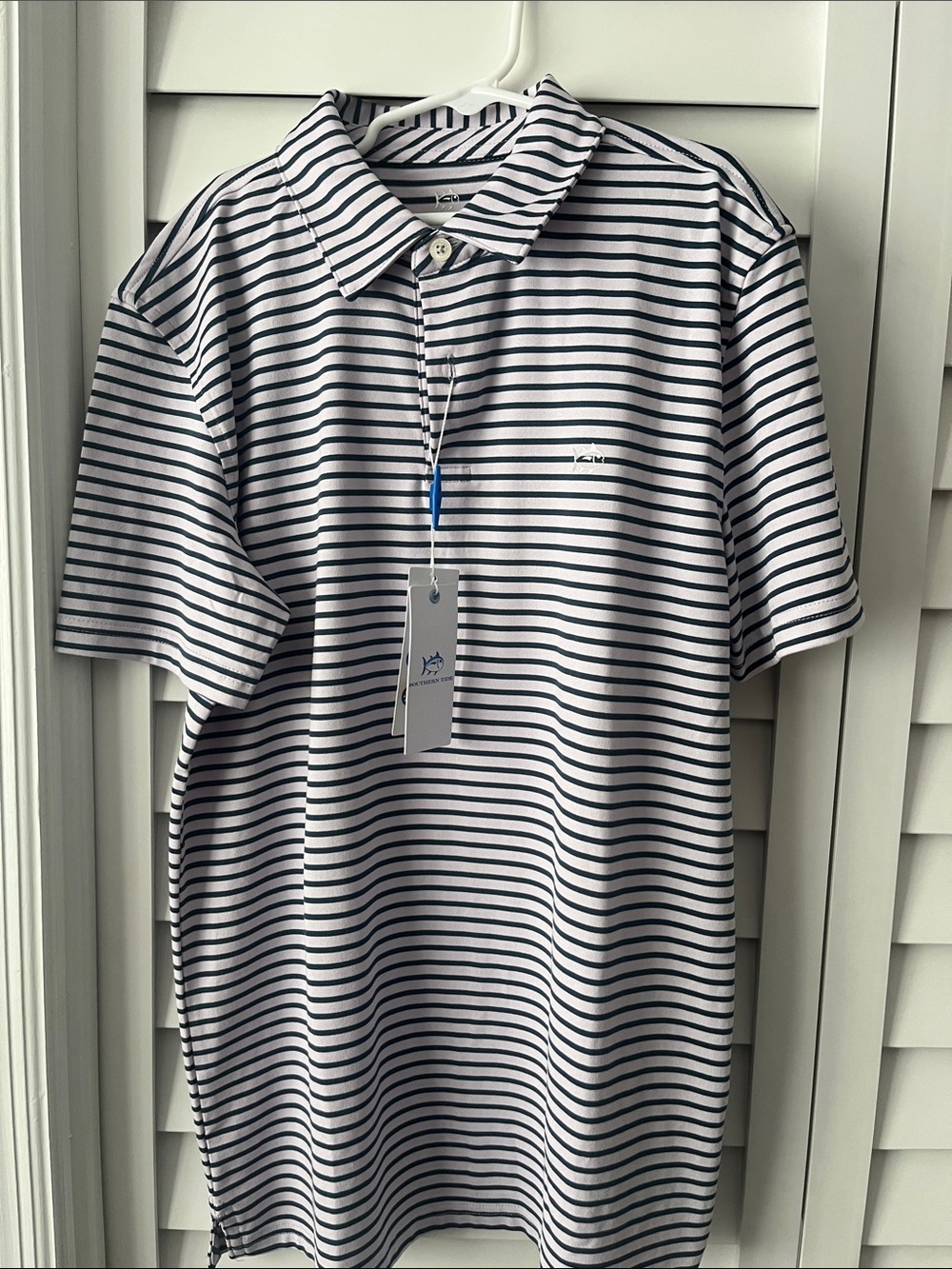 Southern Tide Youth XL Striped Short-Sleeve Polo Shirt - Navy/Lavender NWT
